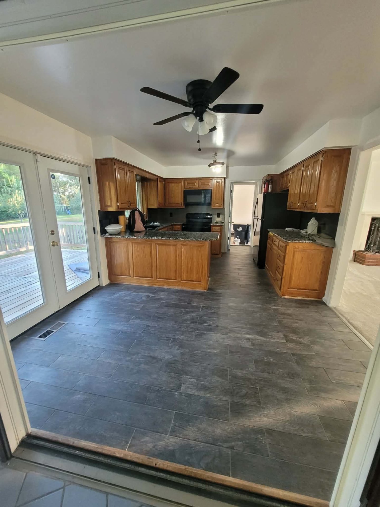 Kitchen with new tile floor